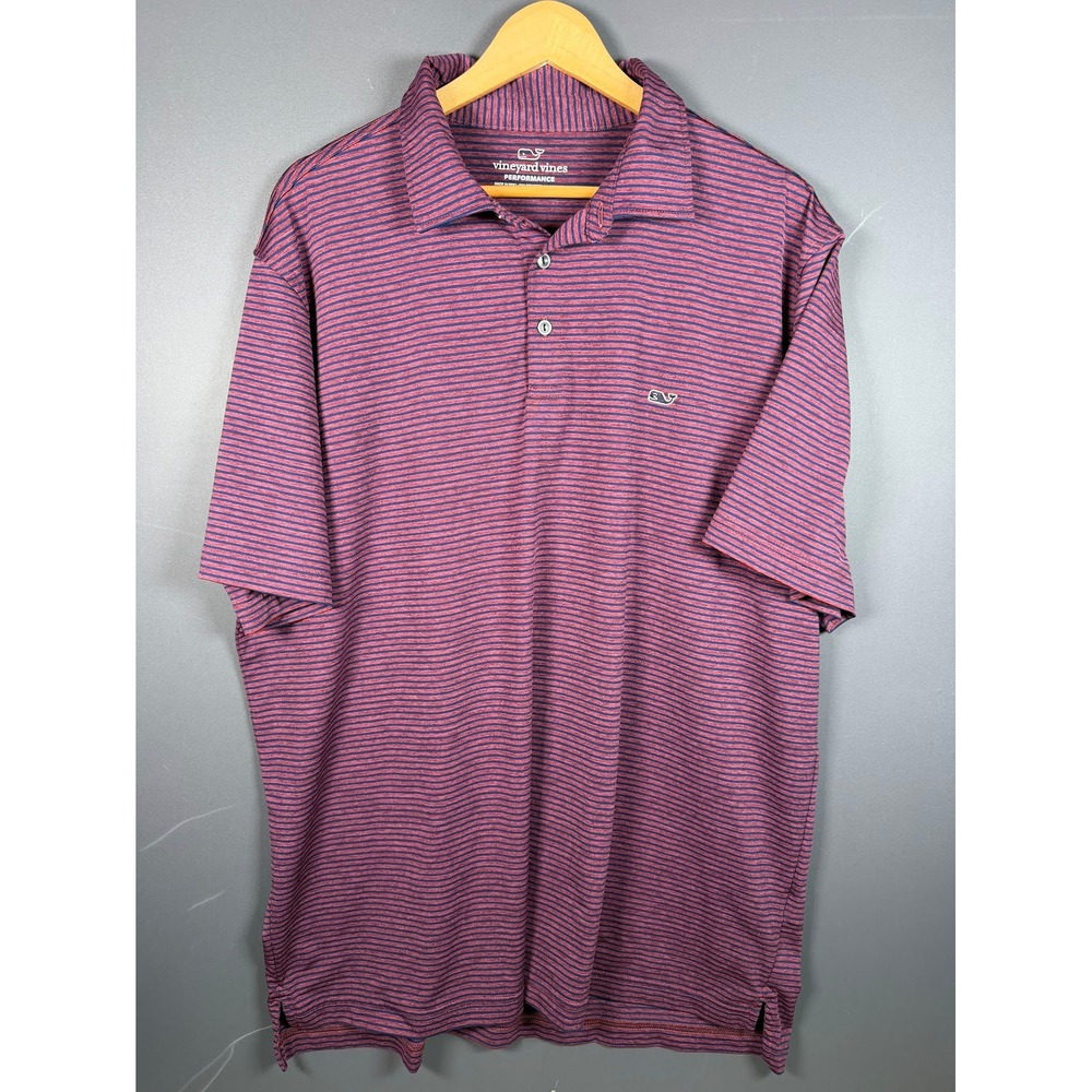 Vineyard Vines Performance Polo Shirt Mens XL Maroon Blue Striped Short Sleeve - Picture 2 of 6